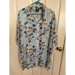 Bluey Cartoon‎ Light Blue Hawaiian Camp Shirt Size 3XL